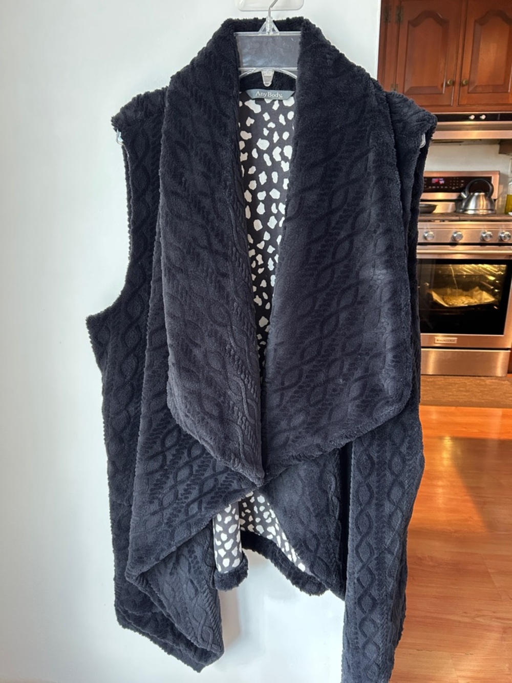 AnyBody || Black Faux Fur Vest with White Spot Lining